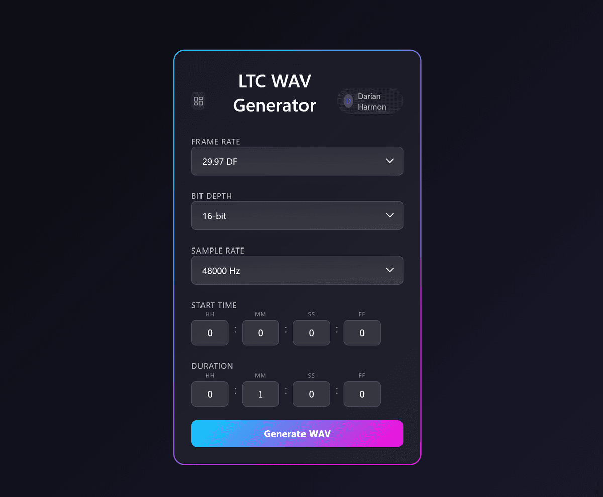 LTC WAV Generator - SMPTE timecode generator interface