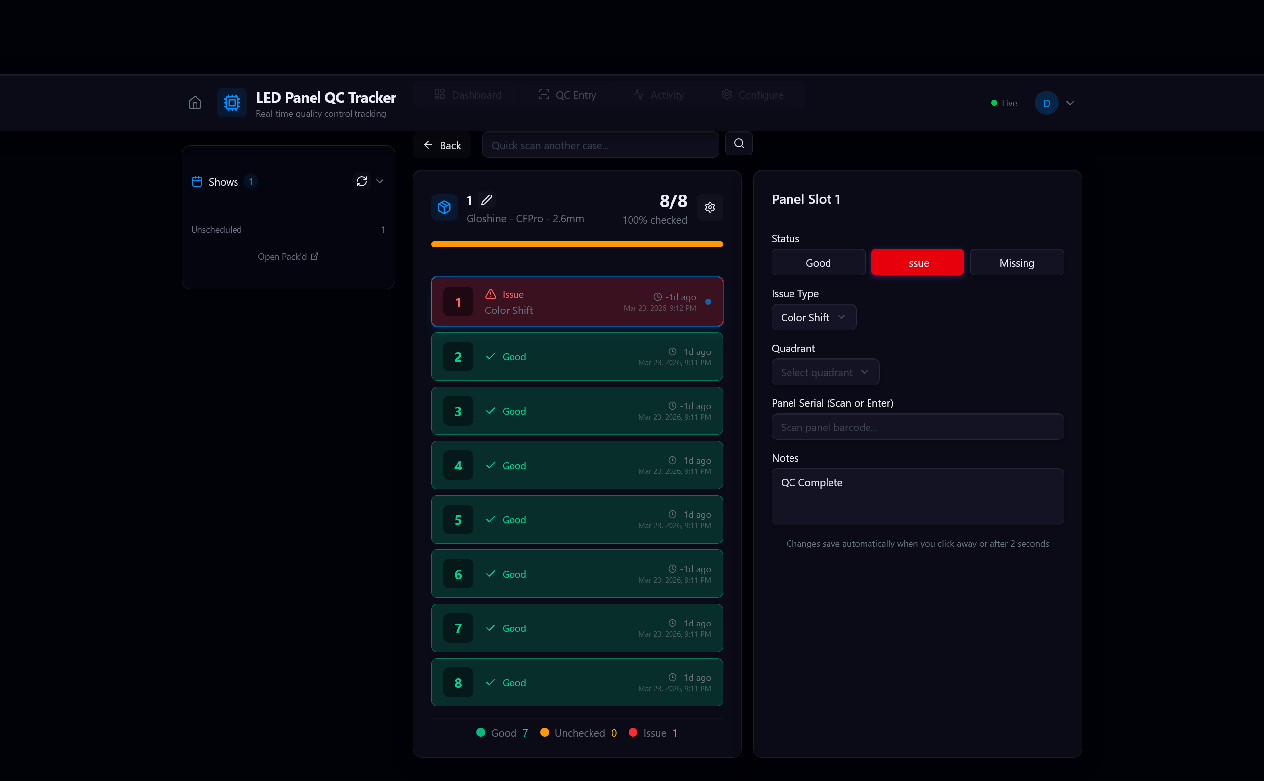 Panel Testing & QC Entry screenshot